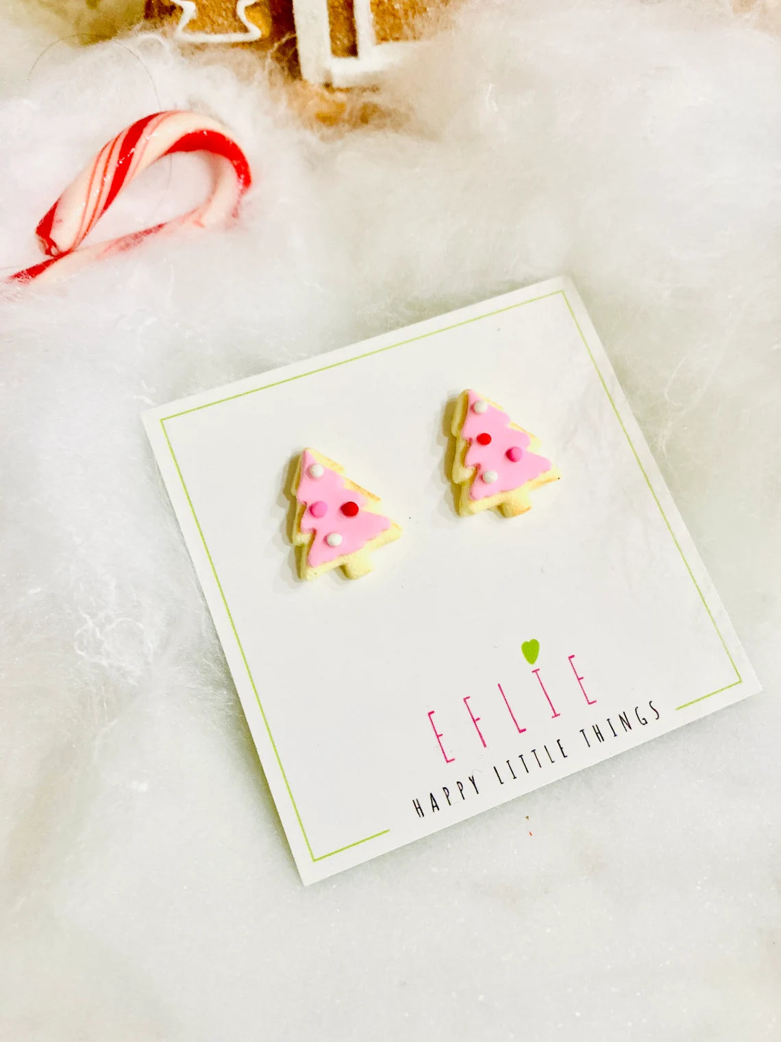 HANDMADE Christmas Tree Sugar Cookies Stud Earrings | Pink