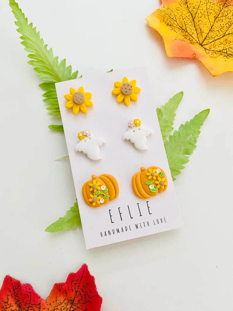 HANDMADE Sunflowers Fall Stud Earrings Set