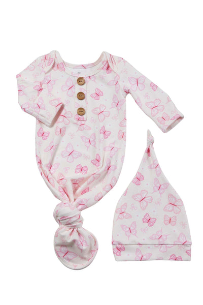 Caden Lane | Blooming Butterflies Newborn Baby Knot Gown & Hat Set