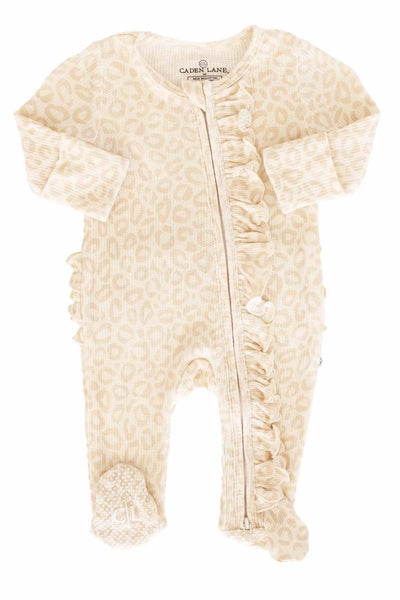 Caden Lane | Lovely Leopard Bamboo Waffle Ruffle Zipper Footie