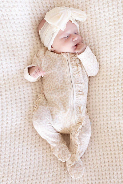 Caden Lane | Lovely Leopard Bamboo Waffle Ruffle Zipper Footie
