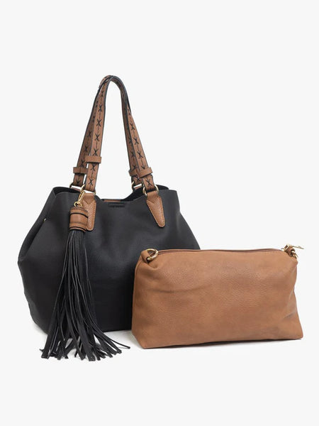 Aliza Vegan 2-in-1 Satchel - Black + Tan