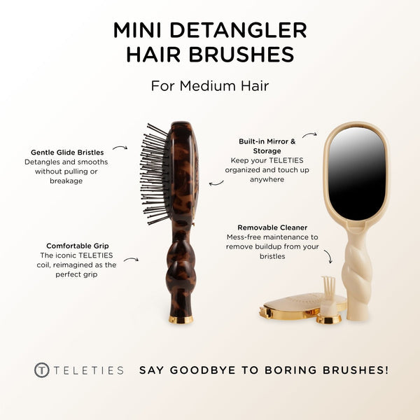 Teleties Mini Detangler Hair Brush for Medium Hair - Jet Black