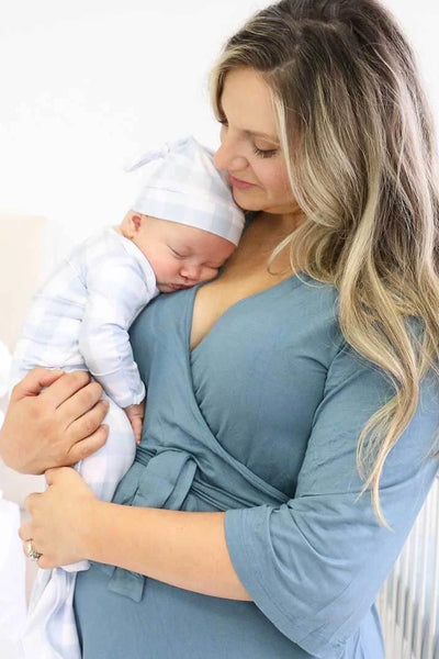 Caden Lane | Solid Dusty Blue Bamboo Knit Maternity Robe