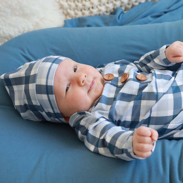 Caden Lane | Paxton's Plaid Newborn Baby Knot Gown & Hat Set