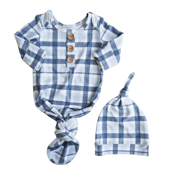 Caden Lane | Paxton's Plaid Newborn Baby Knot Gown & Hat Set