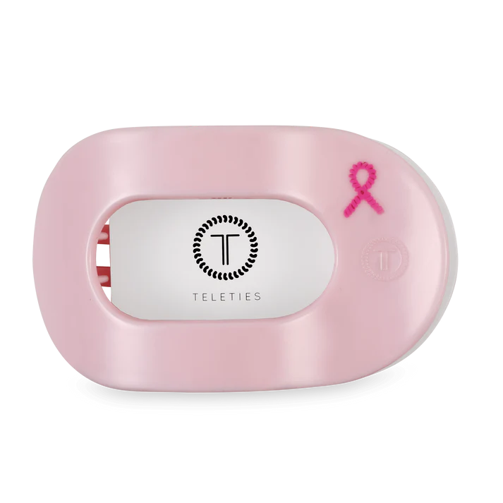 Teleties Flat Round Clip - Pink Ribbon Power