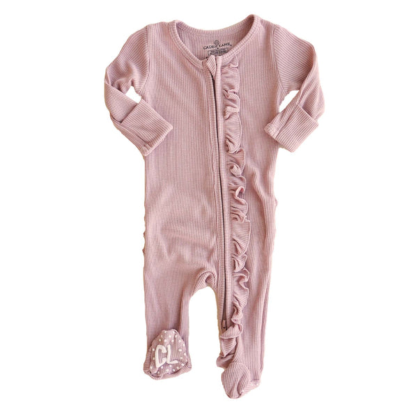 Caden Lane | Vintage Rose Bamboo Waffle Ruffle Zipper Footie