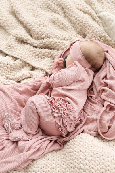 Caden Lane | Vintage Rose Bamboo Waffle Ruffle Zipper Footie