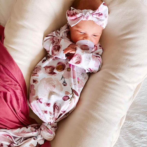 Caden Lane | Rosie's Rose Garden Newborn Baby Knot Gown & Hat Set