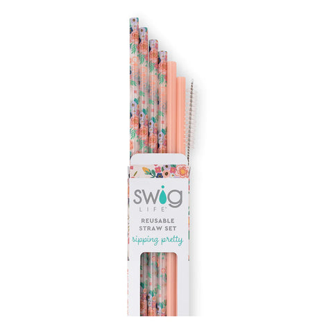 Reusable Straw Set - Full Bloom + Coral