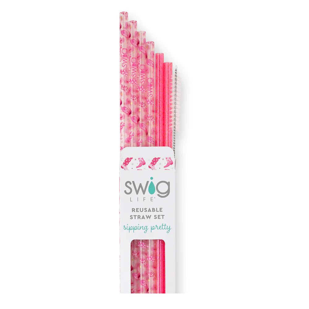 Reusable Straw Set | Let's Go Girls + Pink Glitter