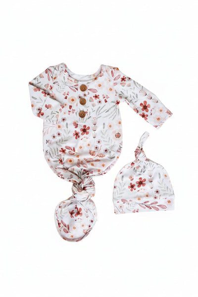 Caden Lane | Wren's Wildflower Newborn Baby Knot Gown & Hat Set
