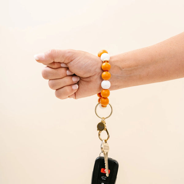 Hands-Free Keychain Wristlet - Orange + White