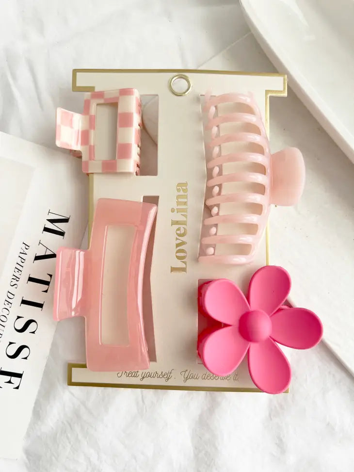 4 Pack Assorted Hair Clips | Pink