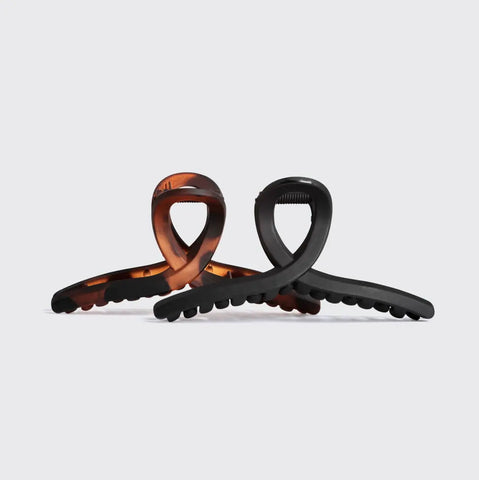 Recycled Plastic Large Loop Claw Clips • 2 Piece Set | Black + Tort