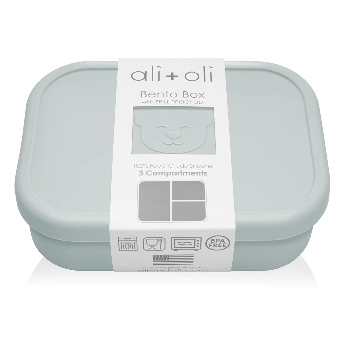 Ali+Oli Reusable Silicone Bento Box - 3 Compartments - Leakproof (Blue)