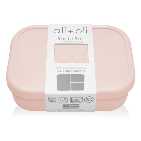 Ali+Oli Reusable Silicone Bento Box - 3 Compartments - Leakproof (Blush)