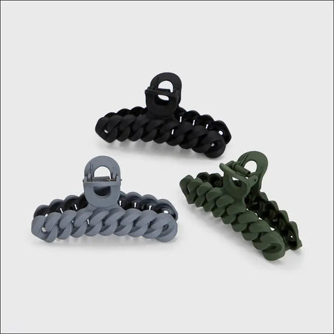 Eco-Friendly Chain Claw Clips • 3 Piece Set | Black + Moss