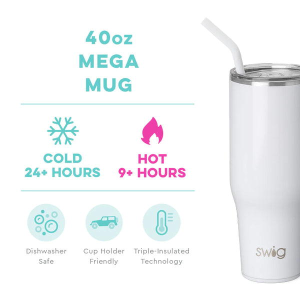 Swig 40 oz Mega Mug | Diamond White (Shimmer)